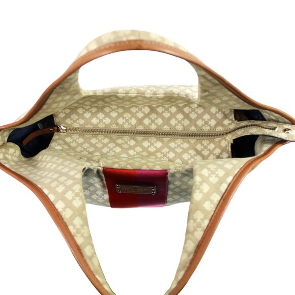 Kate Spade Stevie Classic Cream & Tan Signature Logo Jacquard Hobo Bag - Picture 11 of 13